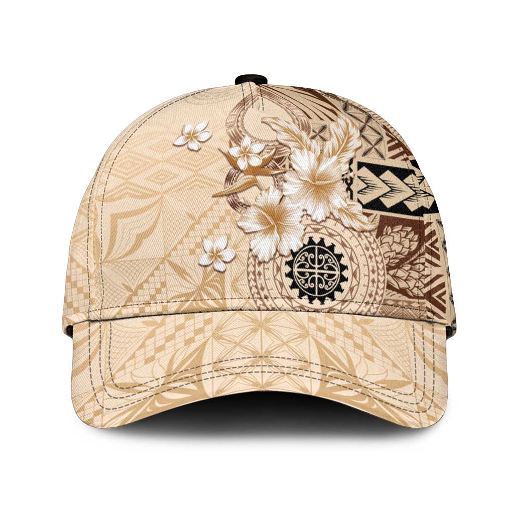 Samoa Siapo Pattern With Beige Hibiscus Classic Cap - Polynesian Pride