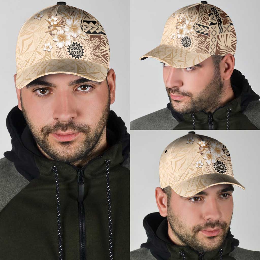 Samoa Siapo Pattern With Beige Hibiscus Classic Cap - Polynesian Pride