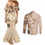 Samoa Siapo Pattern With Beige Hibiscus Couples Matching Mermaid Dress and Long Sleeve Button Shirt LT05 - Polynesian Pride