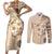 Samoa Siapo Pattern With Beige Hibiscus Couples Matching Short Sleeve Bodycon Dress and Long Sleeve Button Shirt LT05 Beige - Polynesian Pride