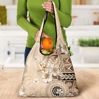Samoa Siapo Pattern With Beige Hibiscus Grocery Bag LT05 - Polynesian Pride