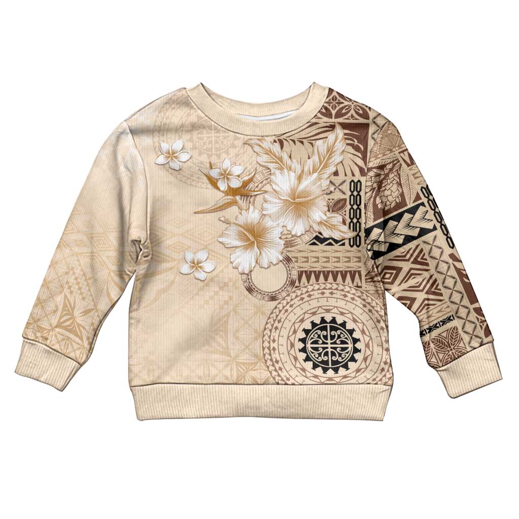 Samoa Siapo Pattern With Beige Hibiscus Kid Ugly Christmas Sweater