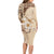 Samoa Siapo Pattern With Beige Hibiscus Long Sleeve Bodycon Dress LT05 - Polynesian Pride