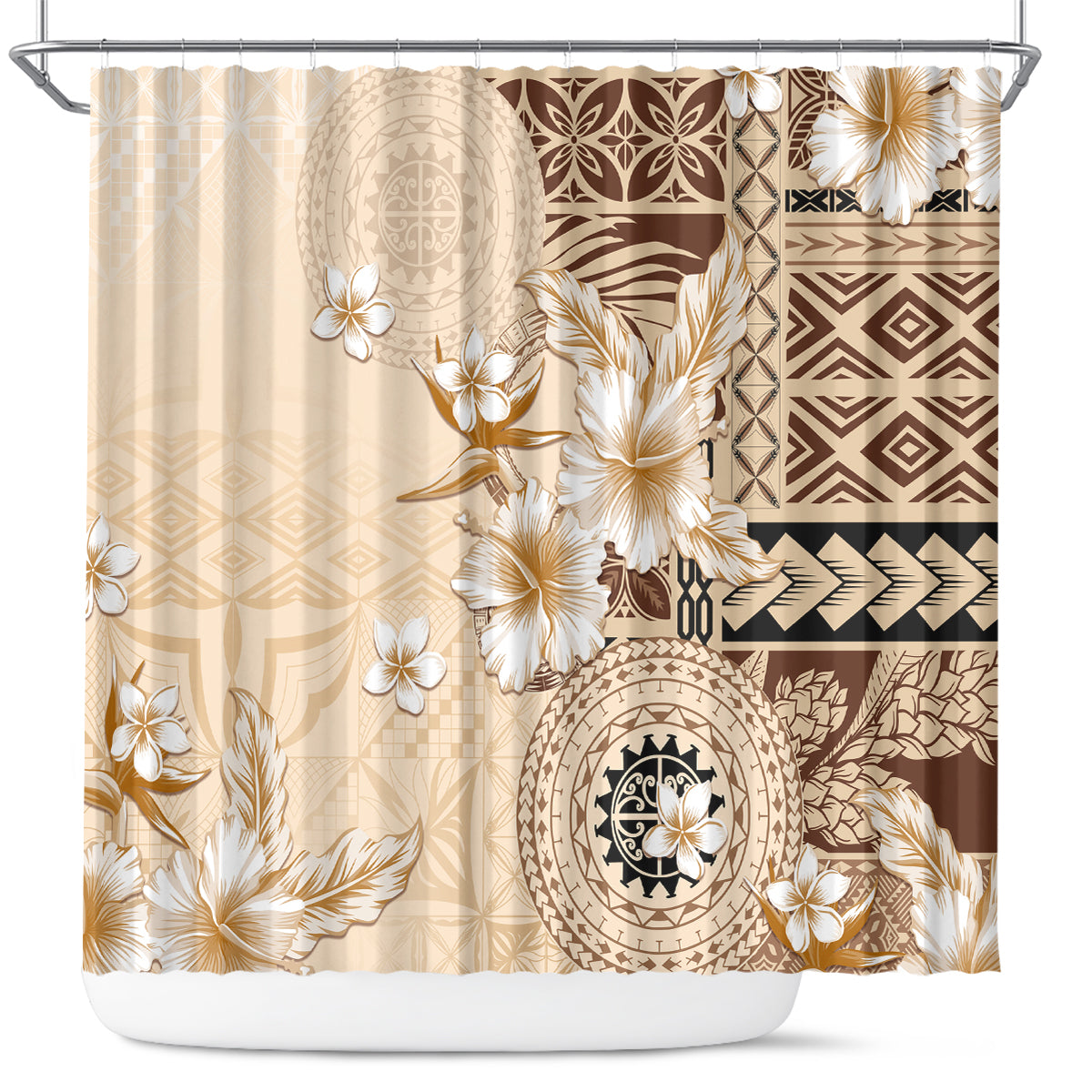 Samoa Siapo Pattern With Beige Hibiscus Shower Curtain