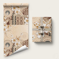 Samoa Siapo Pattern With Beige Hibiscus Wrapping Paper LT05 58" × 23" Beige - Polynesian Pride