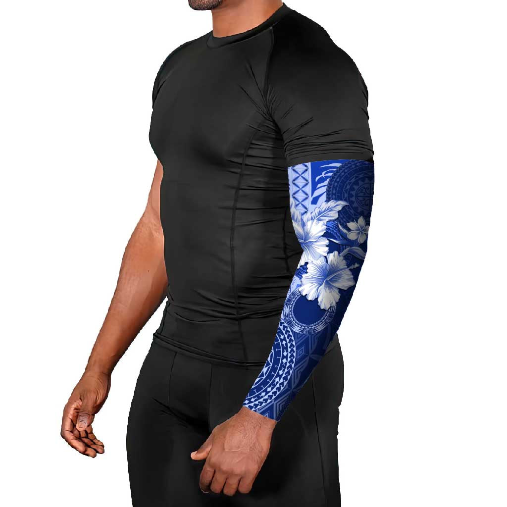 Samoa Siapo Pattern With Navy Hibiscus Arm Sleeves - Polynesian Pride