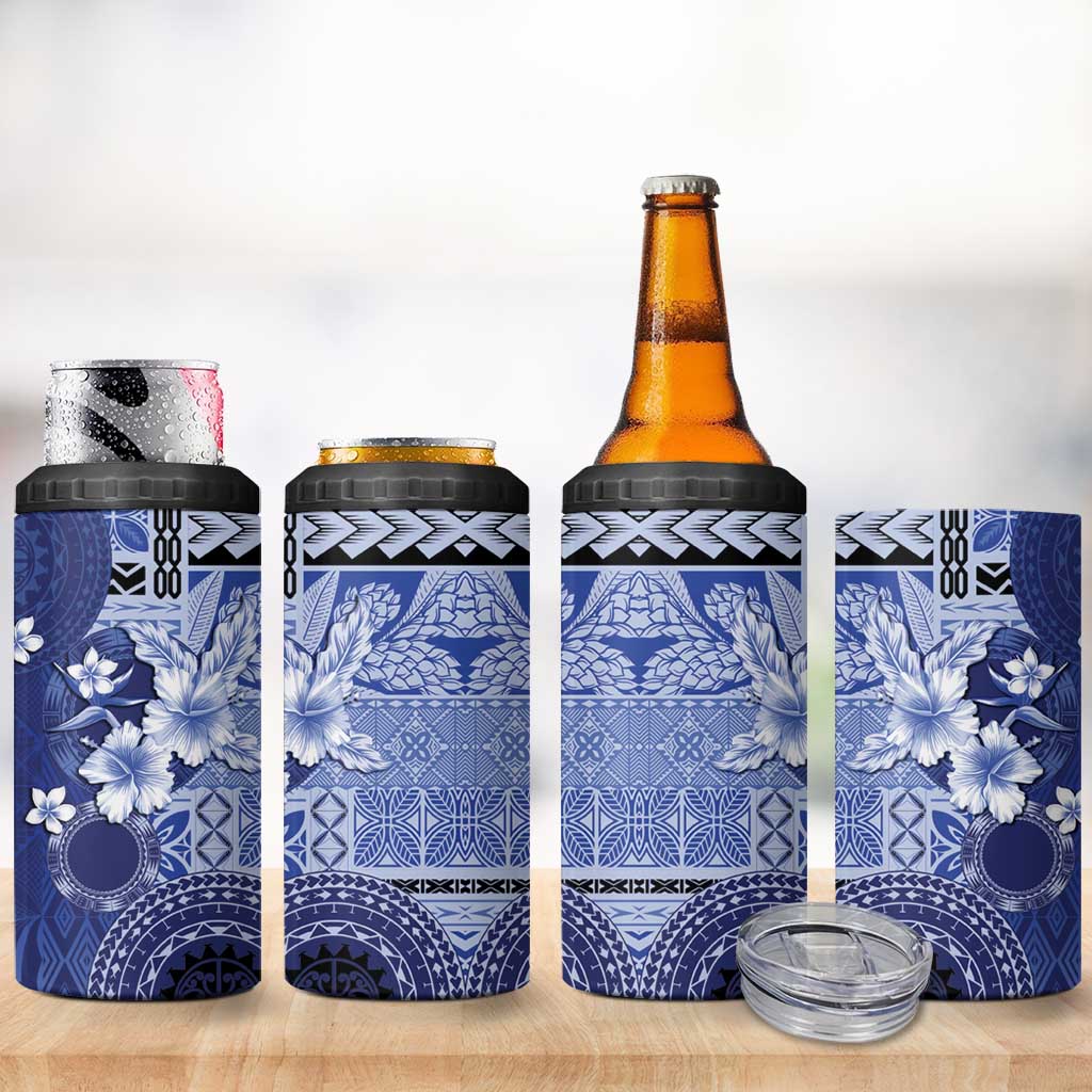 Samoa Siapo Pattern With Navy Hibiscus 4 in 1 Can Cooler Tumbler