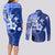 Samoa Siapo Pattern With Navy Hibiscus Couples Matching Long Sleeve Bodycon Dress and Long Sleeve Button Shirt LT05 - Polynesian Pride