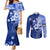 Samoa Siapo Pattern With Navy Hibiscus Couples Matching Mermaid Dress and Long Sleeve Button Shirt LT05 Navy - Polynesian Pride