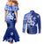 Samoa Siapo Pattern With Navy Hibiscus Couples Matching Mermaid Dress and Long Sleeve Button Shirt LT05 - Polynesian Pride