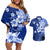 Samoa Siapo Pattern With Navy Hibiscus Couples Matching Off Shoulder Short Dress and Hawaiian Shirt LT05 Navy - Polynesian Pride