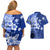 Samoa Siapo Pattern With Navy Hibiscus Couples Matching Off Shoulder Short Dress and Hawaiian Shirt LT05 - Polynesian Pride