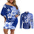 Samoa Siapo Pattern With Navy Hibiscus Couples Matching Off Shoulder Short Dress and Long Sleeve Button Shirt LT05 Navy - Polynesian Pride