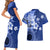 Samoa Siapo Pattern With Navy Hibiscus Couples Matching Short Sleeve Bodycon Dress and Hawaiian Shirt LT05 - Polynesian Pride