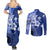 Samoa Siapo Pattern With Navy Hibiscus Couples Matching Summer Maxi Dress and Long Sleeve Button Shirt LT05 - Polynesian Pride