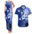 Samoa Siapo Pattern With Navy Hibiscus Couples Matching Tank Maxi Dress and Hawaiian Shirt LT05 Navy - Polynesian Pride