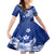 Samoa Siapo Pattern With Navy Hibiscus Family Matching Long Sleeve Bodycon Dress and Hawaiian Shirt LT05 Daughter's Dress Navy - Polynesian Pride