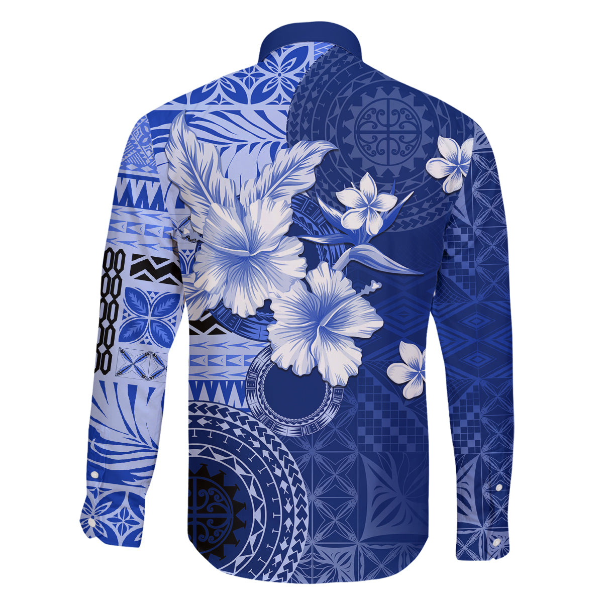 Samoa Siapo Pattern With Navy Hibiscus Family Matching Puletasi and Hawaiian Shirt LT05 - Polynesian Pride