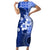 Samoa Siapo Pattern With Navy Hibiscus Family Matching Short Sleeve Bodycon Dress and Hawaiian Shirt LT05 Mom's Dress Navy - Polynesian Pride