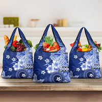 Samoa Siapo Pattern With Navy Hibiscus Grocery Bag LT05 3-pack One Size Navy - Polynesian Pride