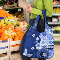 Samoa Siapo Pattern With Navy Hibiscus Grocery Bag LT05 - Polynesian Pride