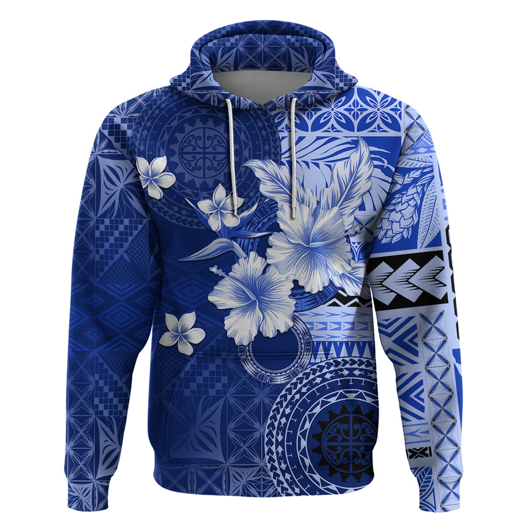 Samoa Siapo Pattern With Navy Hibiscus Hoodie LT05 Pullover Hoodie Navy - Polynesian Pride