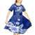 Samoa Siapo Pattern With Navy Hibiscus Kid Short Sleeve Dress LT05 - Polynesian Pride