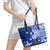 Samoa Siapo Pattern With Navy Hibiscus Leather Tote Bag