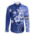 Samoa Siapo Pattern With Navy Hibiscus Long Sleeve Button Shirt LT05 Unisex Navy - Polynesian Pride