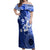 Samoa Siapo Pattern With Navy Hibiscus Off Shoulder Maxi Dress LT05 Women Navy - Polynesian Pride