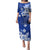 Samoa Siapo Pattern With Navy Hibiscus Puletasi LT05 Long Dress Navy - Polynesian Pride