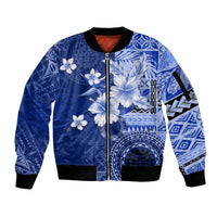 Samoa Siapo Pattern With Navy Hibiscus Sleeve Zip Bomber Jacket LT05 Unisex Navy - Polynesian Pride