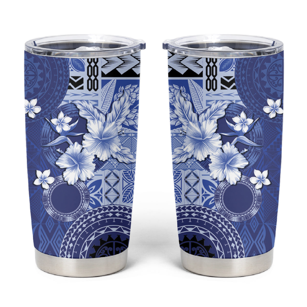Samoa Siapo Pattern With Navy Hibiscus Tumbler Cup