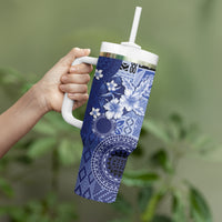 Samoa Siapo Pattern With Navy Hibiscus Tumbler With Handle