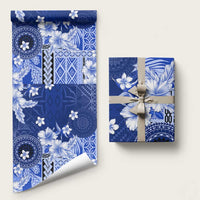 Samoa Siapo Pattern With Navy Hibiscus Wrapping Paper LT05 58" × 23" Navy - Polynesian Pride