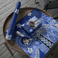 Samoa Siapo Pattern With Navy Hibiscus Wrapping Paper LT05 - Polynesian Pride