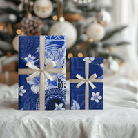 Samoa Siapo Pattern With Navy Hibiscus Wrapping Paper LT05 - Polynesian Pride
