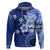 Samoa Siapo Pattern With Navy Hibiscus Zip Hoodie LT05 Pullover Hoodie Navy - Polynesian Pride