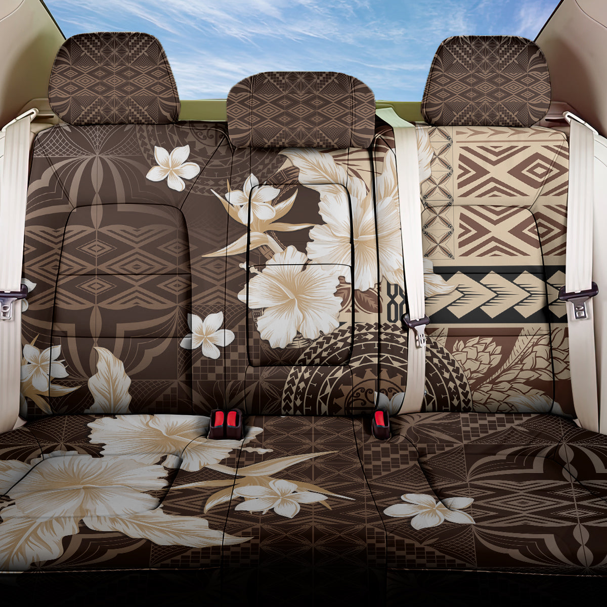 Samoa Siapo Pattern With Brown Hibiscus Back Car Seat Cover LT05