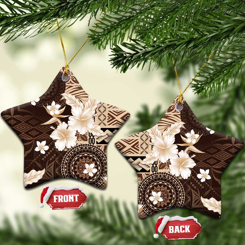 Samoa Siapo Pattern With Brown Hibiscus Ceramic Ornament