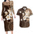 Samoa Siapo Pattern With Brown Hibiscus Couples Matching Long Sleeve Bodycon Dress and Hawaiian Shirt LT05 Brown - Polynesian Pride