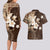 Samoa Siapo Pattern With Brown Hibiscus Couples Matching Long Sleeve Bodycon Dress and Hawaiian Shirt LT05 - Polynesian Pride