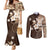 Samoa Siapo Pattern With Brown Hibiscus Couples Matching Mermaid Dress and Long Sleeve Button Shirt LT05 Brown - Polynesian Pride