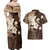 Samoa Siapo Pattern With Brown Hibiscus Couples Matching Off Shoulder Maxi Dress and Hawaiian Shirt LT05 - Polynesian Pride