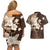 Samoa Siapo Pattern With Brown Hibiscus Couples Matching Off Shoulder Short Dress and Hawaiian Shirt LT05 - Polynesian Pride