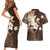 Samoa Siapo Pattern With Brown Hibiscus Couples Matching Short Sleeve Bodycon Dress and Hawaiian Shirt LT05 - Polynesian Pride