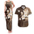 Samoa Siapo Pattern With Brown Hibiscus Couples Matching Tank Maxi Dress and Hawaiian Shirt LT05 Brown - Polynesian Pride