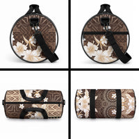 Samoa Siapo Pattern With Brown Hibiscus Duffle Bag LT05 - Polynesian Pride