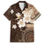 Samoa Siapo Pattern With Brown Hibiscus Family Matching Long Sleeve Bodycon Dress and Hawaiian Shirt LT05 Dad's Shirt - Short Sleeve Brown - Polynesian Pride