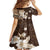 Samoa Siapo Pattern With Brown Hibiscus Family Matching Off Shoulder Long Sleeve Dress and Hawaiian Shirt LT05 - Polynesian Pride